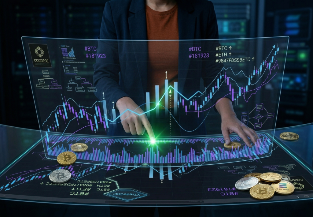 Professional trader using xTradeGrok to monitor crypto chart patterns and receive institutional crypto calls Australia.
